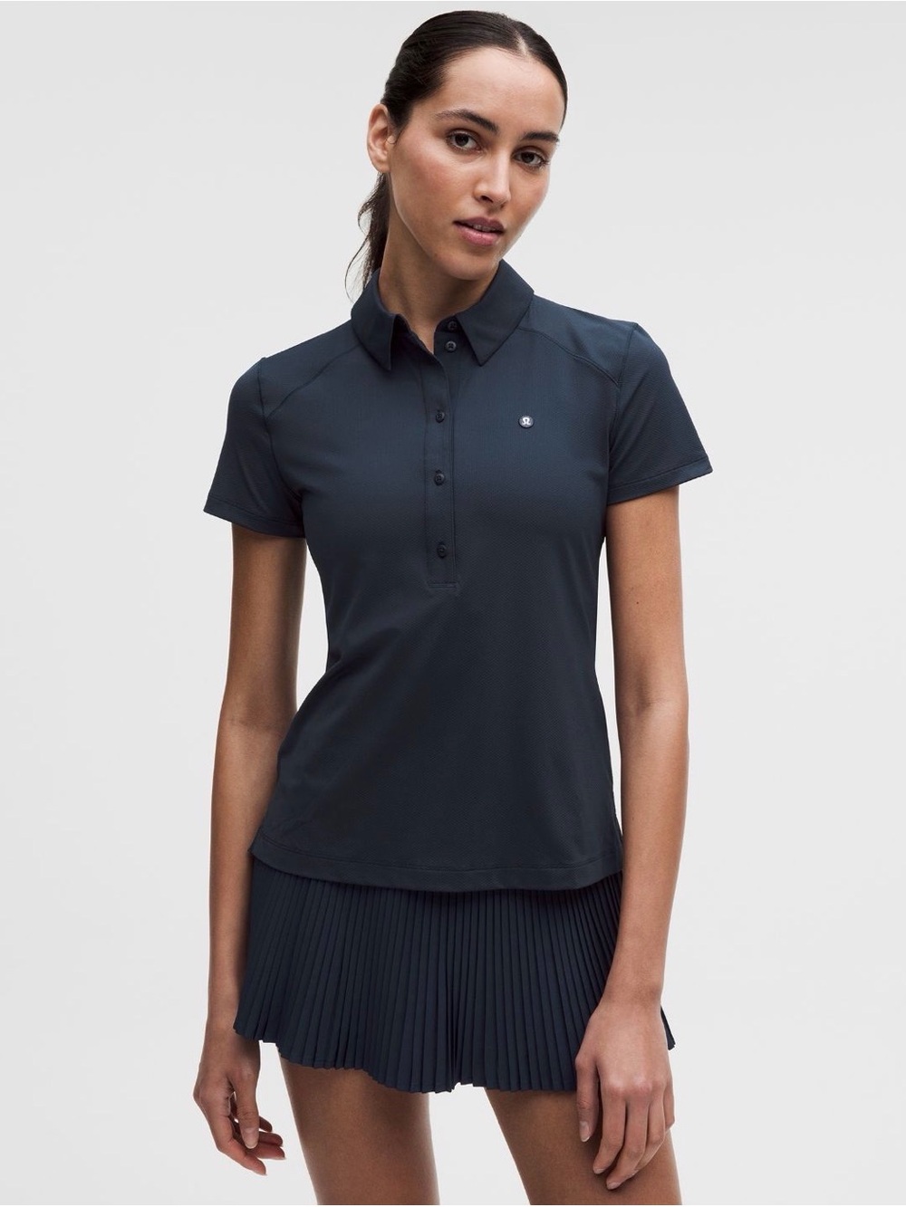 Lululemon Quick-Dry Short Sleeve Polo Straight Hem True Navy Size 4 NWT